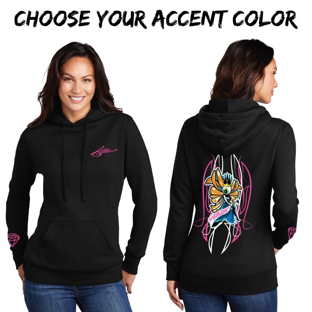Ladies Hoodie Tattoo Art Biker Pinstripe Motorcycle Cars Mechanic Slimming NWT
